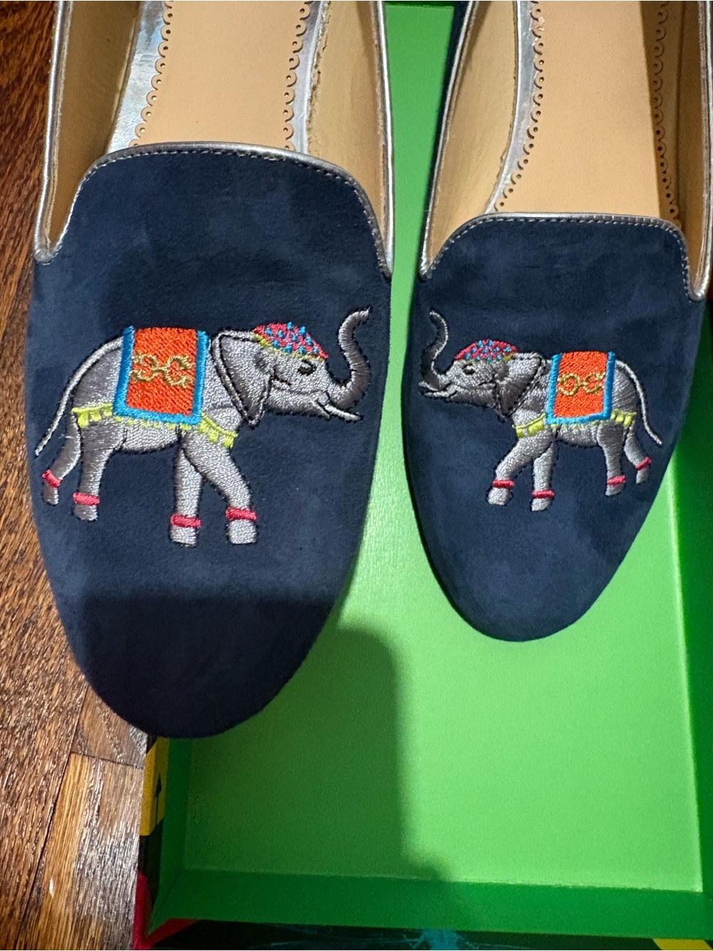 C. Wonder Navy Suede Loafers with Embroidered Multicolor Elephants - Picture 3 of 7